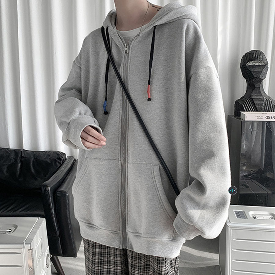 Áo khoác Hoodie Nam Nữ form rộng - Basic Oversize Zip-Up Hoodie Light Grey