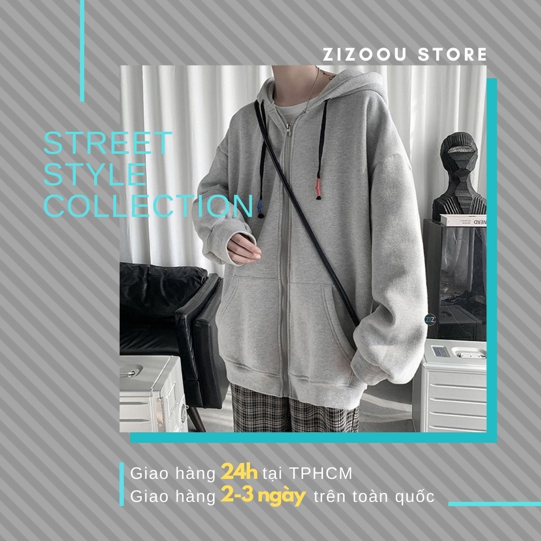 Áo khoác hoodie nỉ da cá mềm mịn mát, phom rộng, tay rộng, màu xám dễ phối, thiết kế unisex với mũ to và túi lớn nổi bật