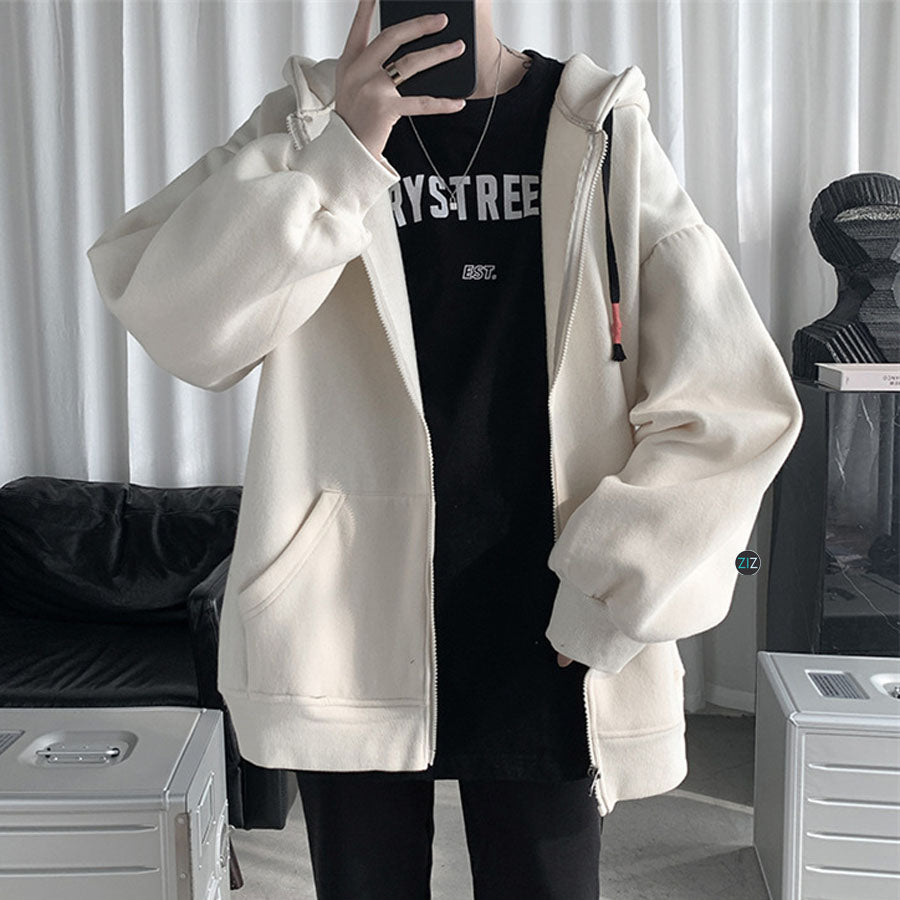 Áo khoác Hoodie Nam Nữ form rộng - Basic Oversize Zip-Up Hoodie Ivory