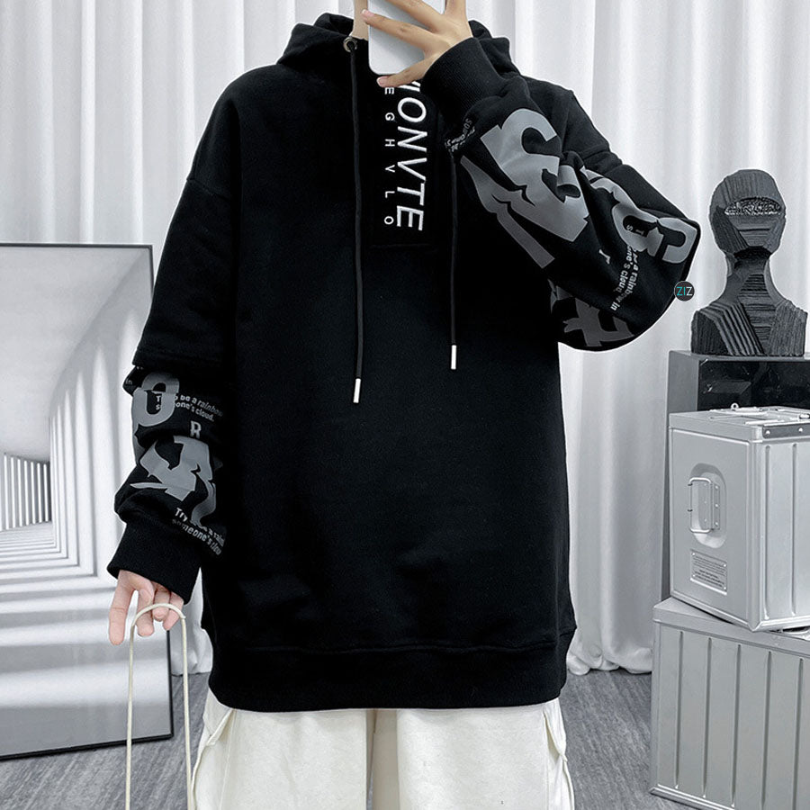 Áo Hoodie Nam Nữ form rộng - Letter Casual Oversize Hoodie in Black