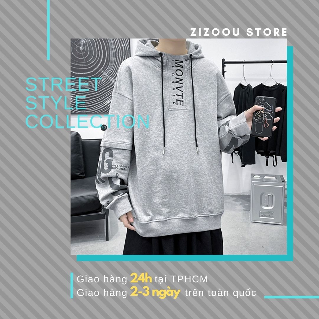 Áo Hoodie Nam Nữ form rộng - Letter Casual Oversize Hoodie Light Grey