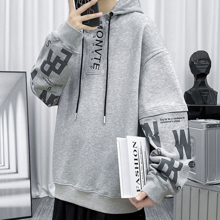 Áo khoác Hoodie Nam Nữ form rộng oversized màu xám với chữ in độc đáo, vải nỉ da cá mềm mại, mũ rộng gắn liền với áo