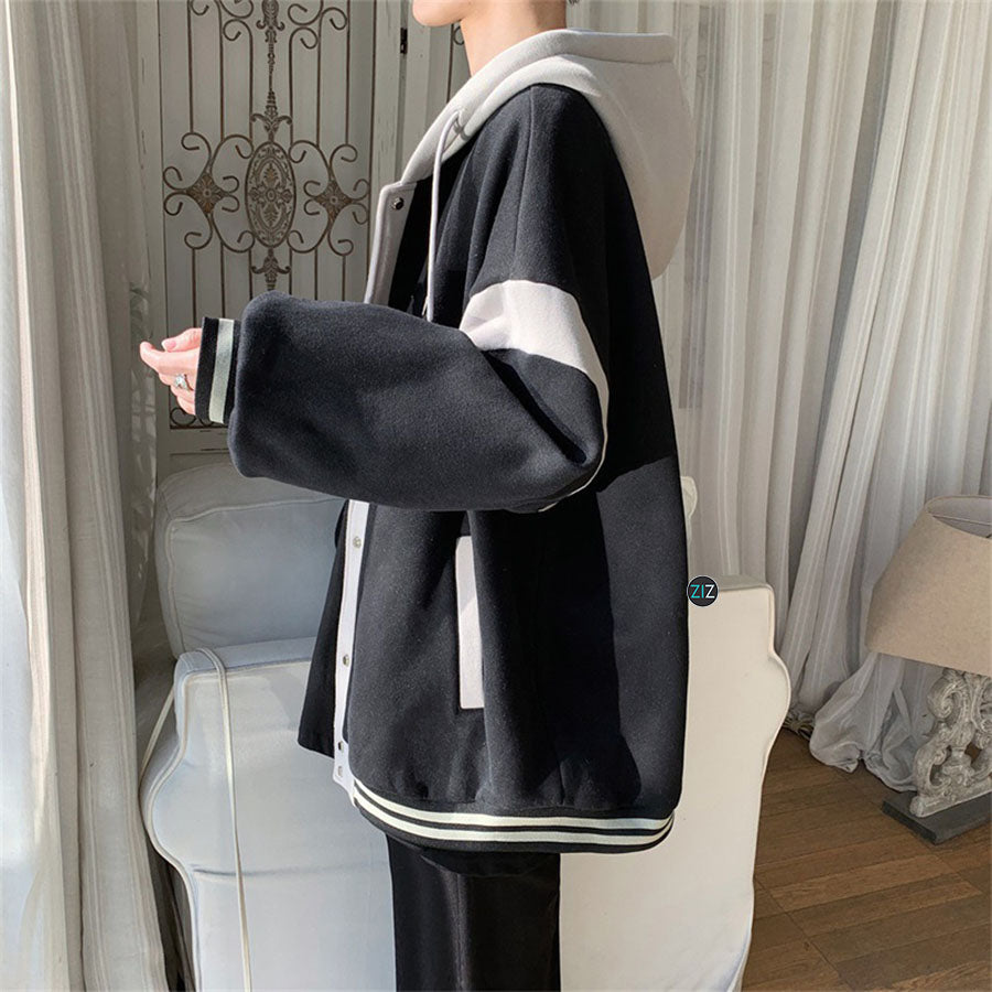 Áo khoác nỉ nam nữ màu đen trắng, phong cách đường phố cá tính, thời trang Hàn Quốc, mặc đi học, dạo phố, du lịch, đi làm