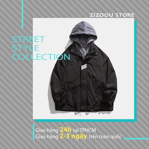 Áo khoác dù nam oversize, thiết kế khóa kéo tiện lợi, tay bo thun chống gió, có nón trùm, chi tiết sọc trắng nổi bật, dễ mặc