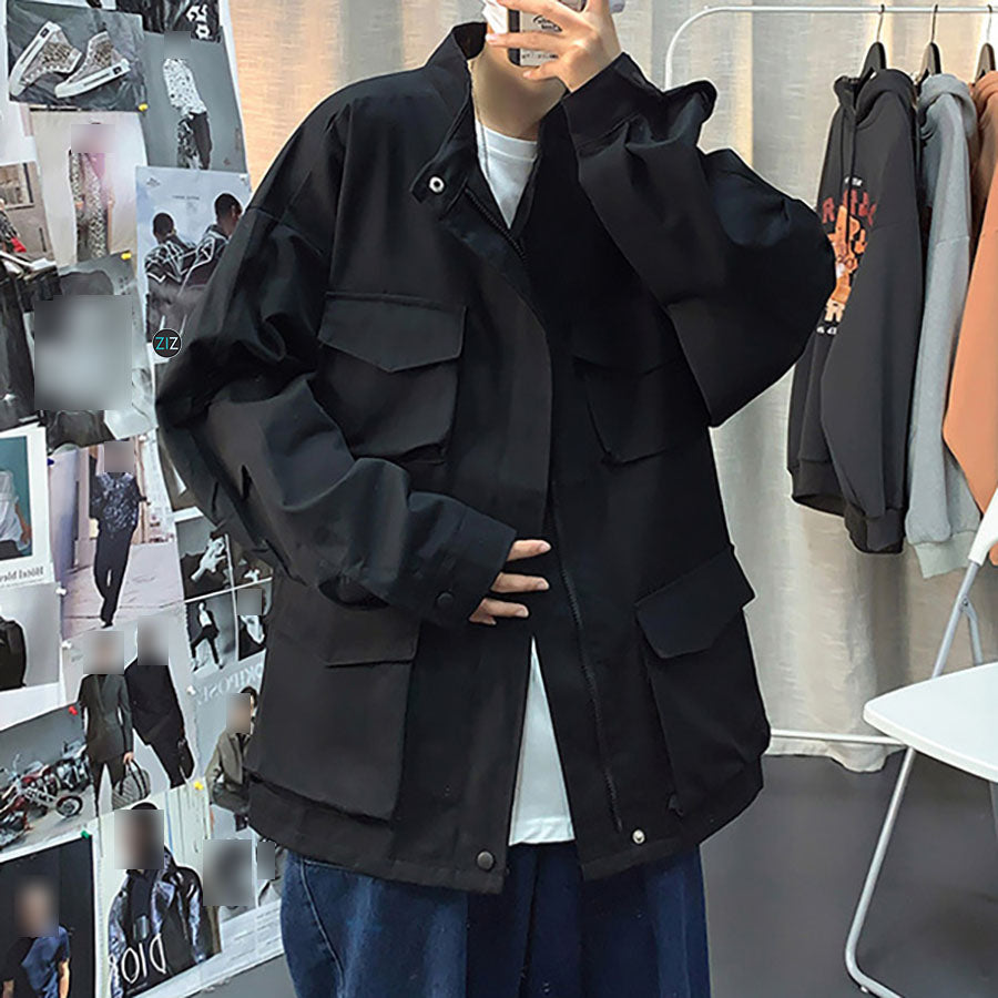 Áo khoác Jacket Nam Nữ unisex rộng rãi, màu đen cổ điển, vải kaki cao cấp, dễ phối đồ với quần jean xanh tạo phong cách trẻ