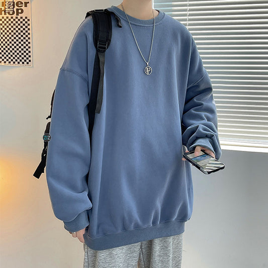 Áo khoác sweater Nam Nữ oversized màu xanh biển, phong cách tối giản basic với chất liệu nỉ da cá mềm mại, bo gấu chắc chắn