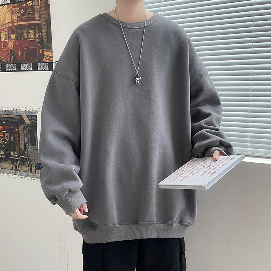 Áo khoác Sweater Nam Nữ dáng rộng màu xám đậm, thiết kế áo trơn phong cách tối giản, thoải mái với thiết kế bo gấu và tay áo