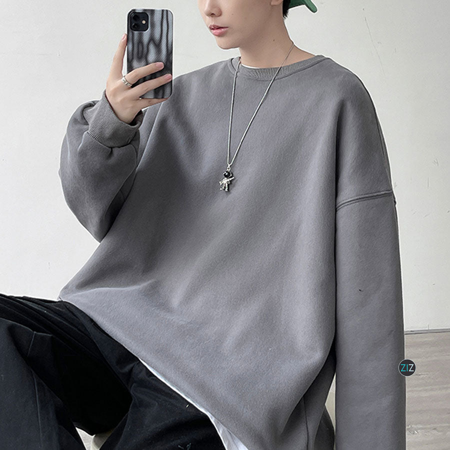 Áo Sweater form rộng trơn Nam Nữ Unisex - Basic Oversize Sweater Dark Grey