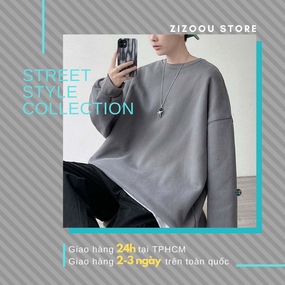 Áo Sweater form rộng trơn Nam Nữ Unisex - Basic Oversize Sweater Dark Grey