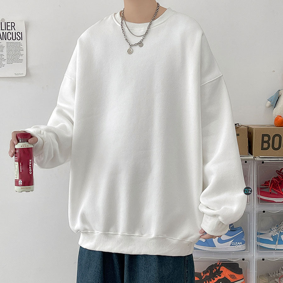 Áo Sweater form rộng trơn Nam Nữ Unisex - Basic Oversize Sweater in White