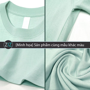 Áo thun unisex oversized, thiết kế áo trơn basic, cổ tròn, màu xanh, vải cotton mát mặc thoải mái, phong cách đường phố chất