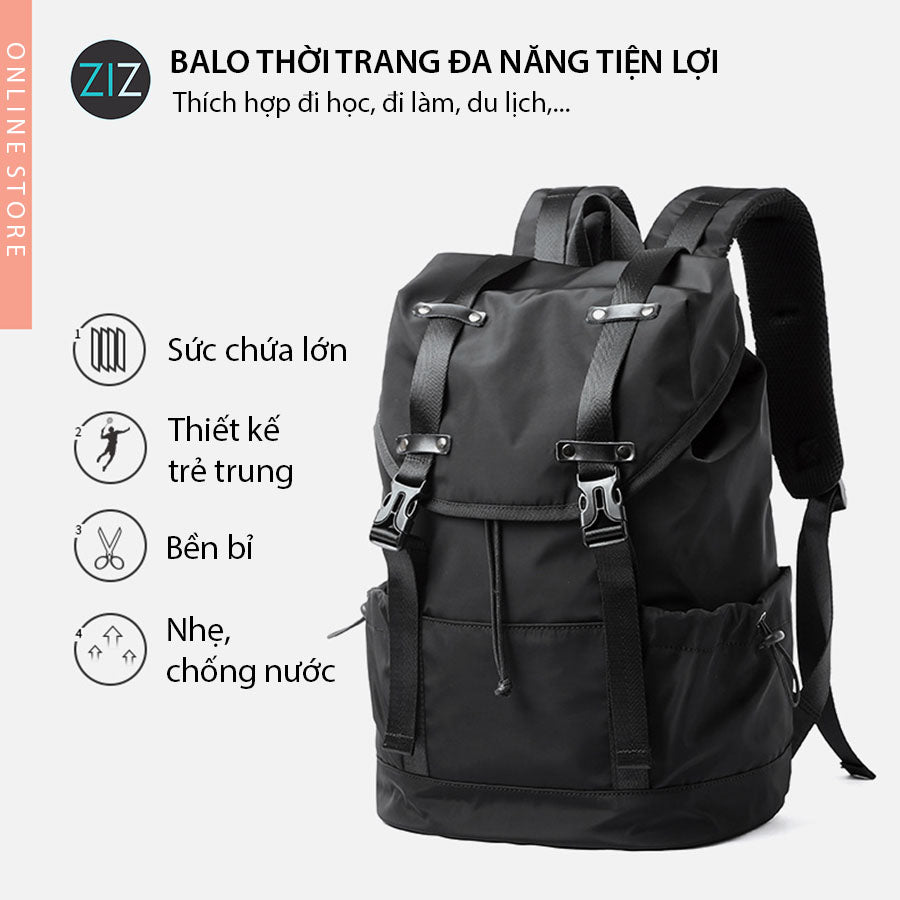 Balo Nam Nữ cao cấp du lịch đi chơi đi học, chống nước - Plain One-Section Knapsack - V2