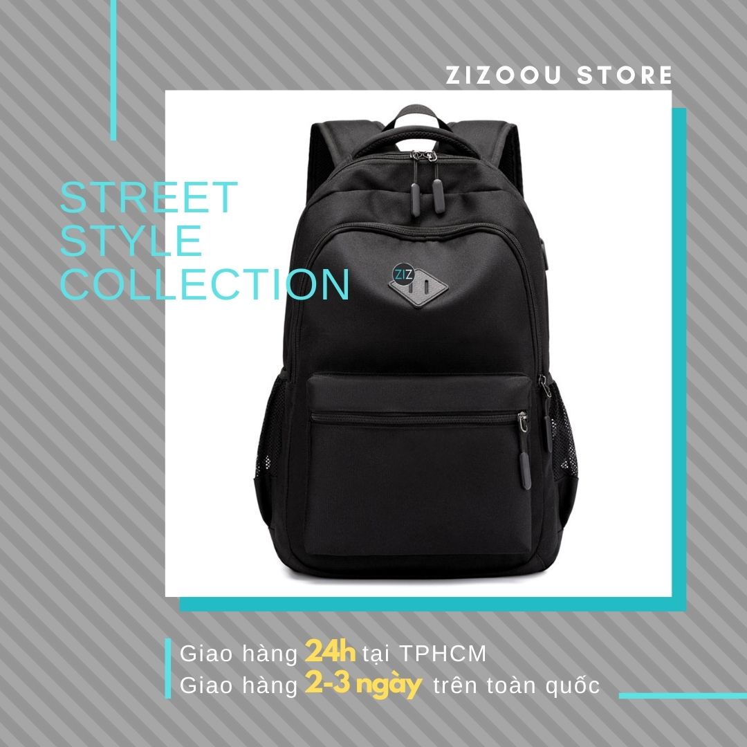 Balo basic Nam Nữ du lịch đi học đi làm, chống nước, chống sốc - Plain Multi-Section Zip Backpack - ZiZoou Store - Streetwear