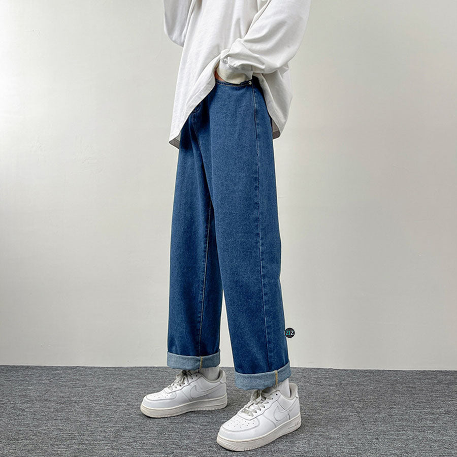 Quần Baggy Nam Nữ ống rộng suông trơn thời trang Hàn Quốc, có thể xắn gấu quần trên mắt cá chân tạo phong cách cá tính ngầu