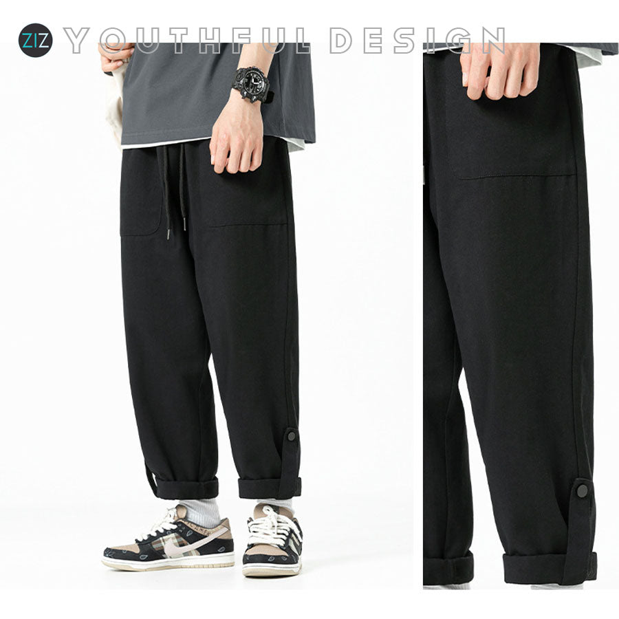 Quần baggy nam nữ phong cách streetwear, form dáng rộng suông trơn basic, dây rút lưng thun thoải mái, gấu cuộn linh hoạt