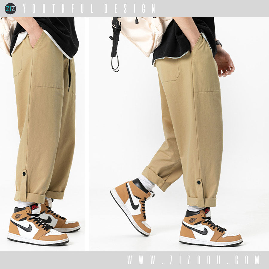 Quần Baggy rộng unisex nam nữ màu be nhạt, dễ phối đồ với áo thun và giày thể thao sneaker, phù hợp đi học, đi chơi, đi làm