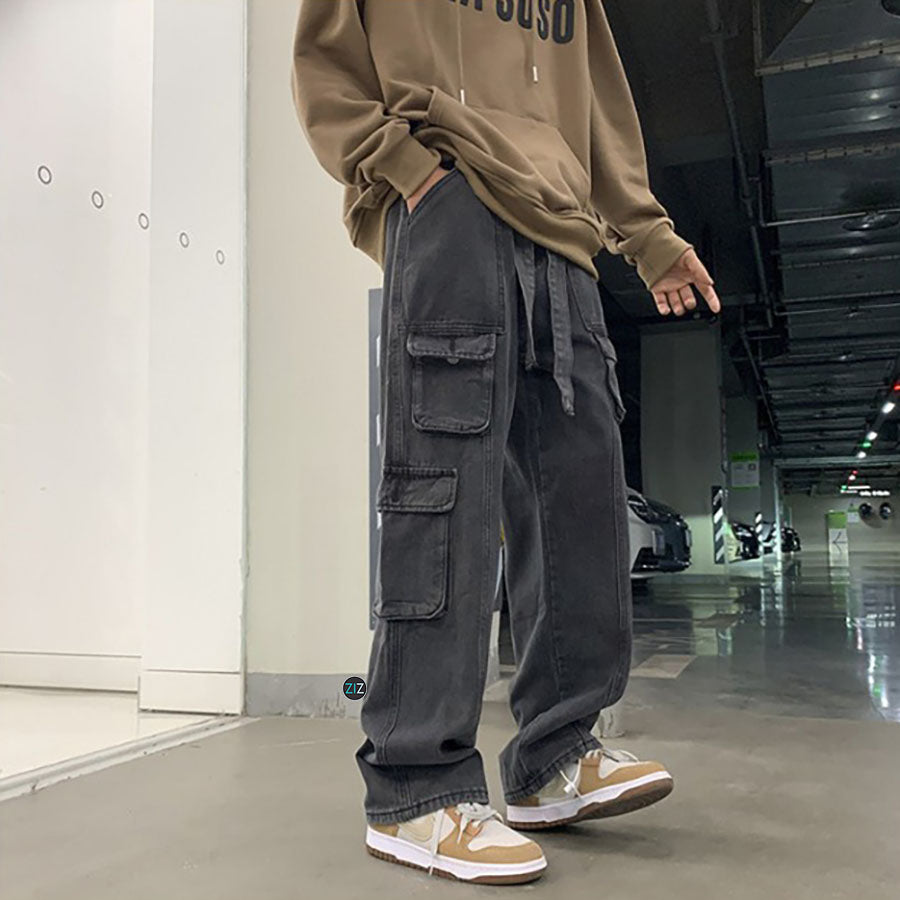 Quần hộp Nam Nữ cargo phom rộng với nhiều túi lớn, phong cách streetwear, phối với áo thun, hoodie, sweater và giày sneaker