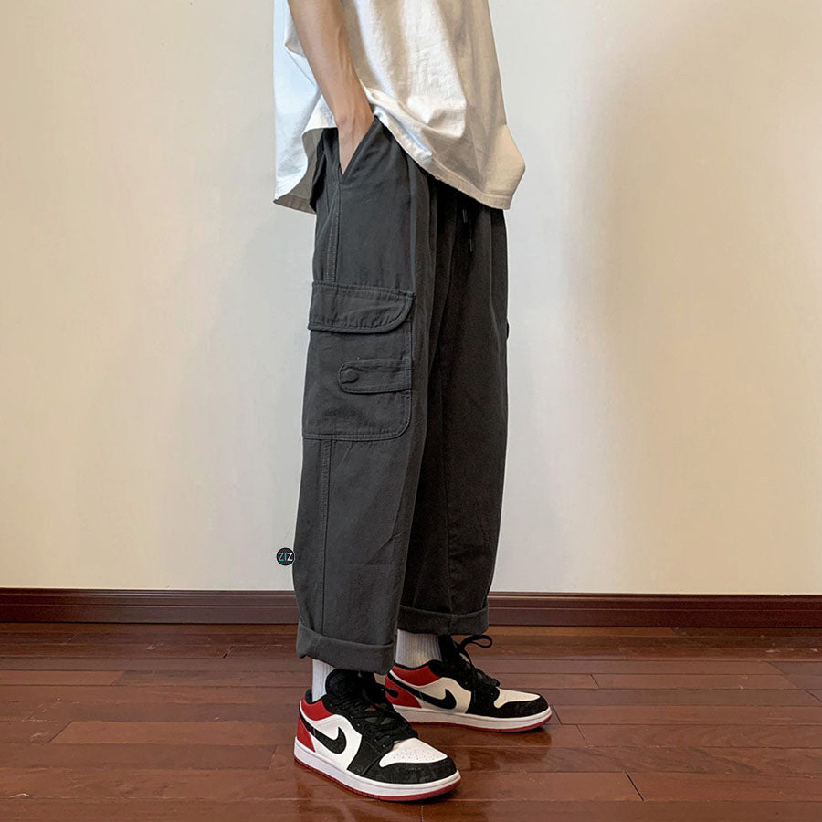 Quần hộp Kaki Nam Nữ dáng rộng suông, màu xám đậm phong cách streetwear, dễ kết hợp đồ mặc đi học, đi chơi, đi làm, dạo phố