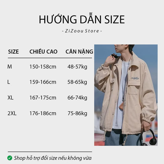 Áo khoác nam nữ đẹp trơn form rộng - Casual Japanese Jacket in Beige