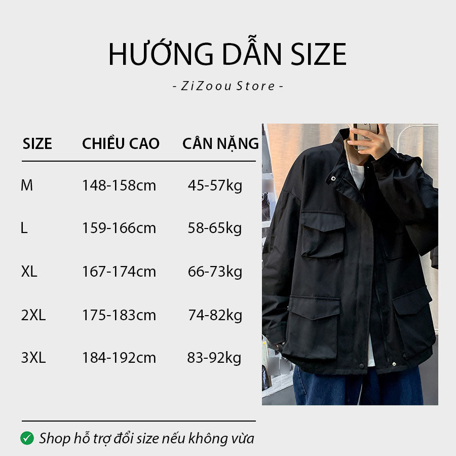 Bảng chọn size áo khoác kaki oversize nam nữ theo chiều cao và cân nặng chuẩn, hướng dẫn chi tiết giúp chọn đúng mẫu phù hợp