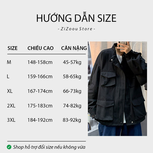 Áo khoác túi hộp nam nữ form rộng - Box 4Pockets Jacket in Black