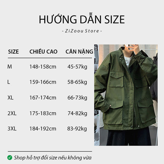 Áo khoác túi hộp nam nữ form rộng - Box 4Pockets Jacket Moss Green