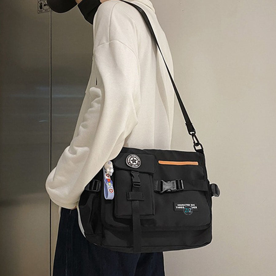 Túi vải đeo chéo Nam Nữ, chống nước - Orange-Line Lock-Box Character Pocket