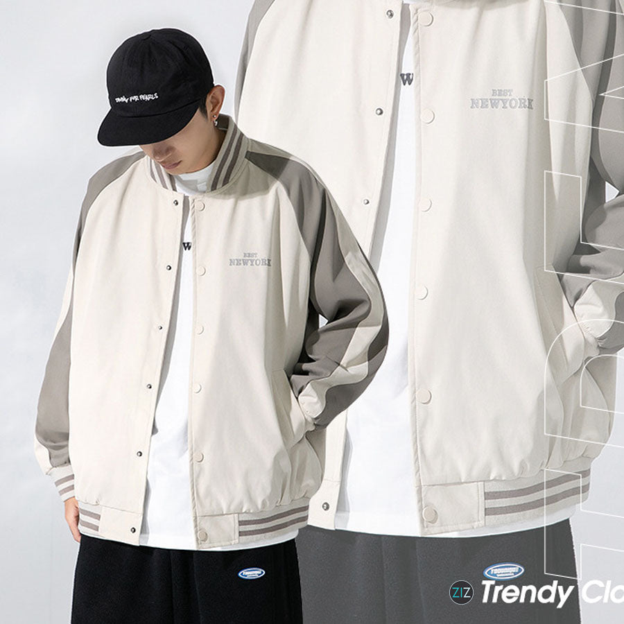Áo khoác thể thao oversize, màu kem-xám nhẹ nhàng, chất liệu bền cao cấp thoải mái, cúc bấm thời trang, phong cách casual