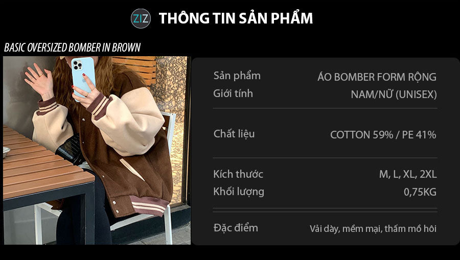 Áo khoác Bomber Jacket bóng chày nỉ dày dặn, thiết kế unisex, phong cách hiện đại, giữ ấm tốt, mặc khi thời tiết se lạnh