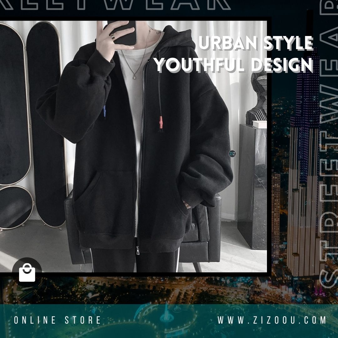 Hoodie đen unisex khoác ngoài, thời trang học sinh sinh viên dân công sở, chất liệu vải mềm mịn thoáng mát, dễ dàng phối đồ