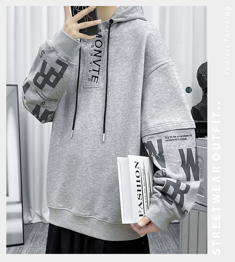Áo Hoodie màu xám bo gấu viền, in chữ tạo phong cách hiện đại, giúp bạn tự tin diện khi đi học, đi chơi, dạo phố, du lịch