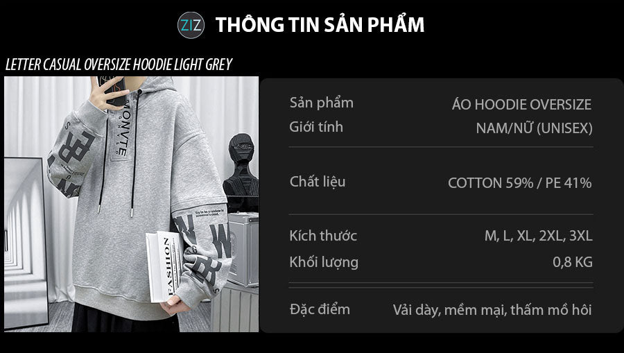 Áo khoác Hoodie Nam Nữ form rộng trẻ trung, chất vải nỉ da cá mềm mịn, họa tiết in chữ nổi bật, phong cách đường phố, casual