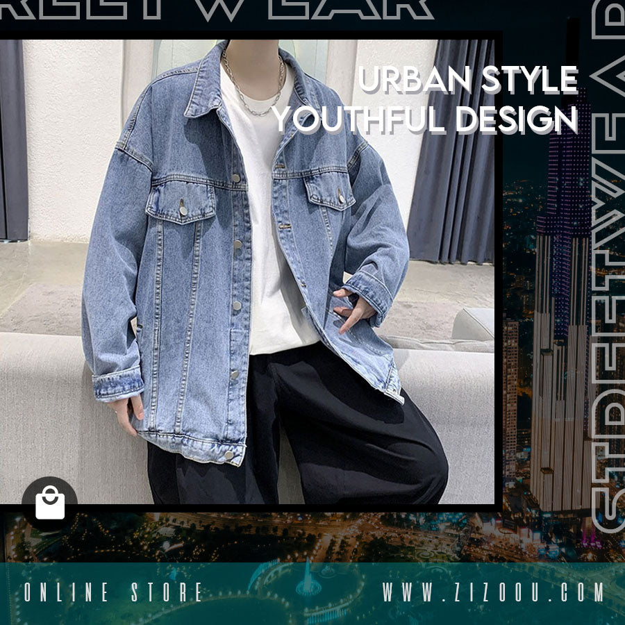 Áo Denim Nam Nữ oversize, thoải mái và dễ mặc, túi trước cài cúc kim loại tiện dụng, hoàn hảo phối với trang phục streetwear