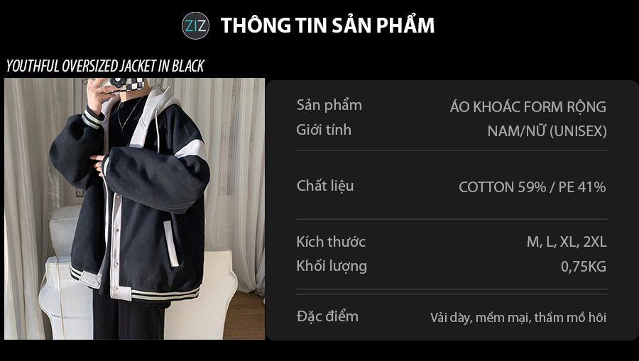 Áo khoác Nam Nữ đẹp thời trang Hàn Quốc, phối màu đen trắng, vải nỉ dày dặn, phong cách unisex phù hợp cho cả nam và nữ