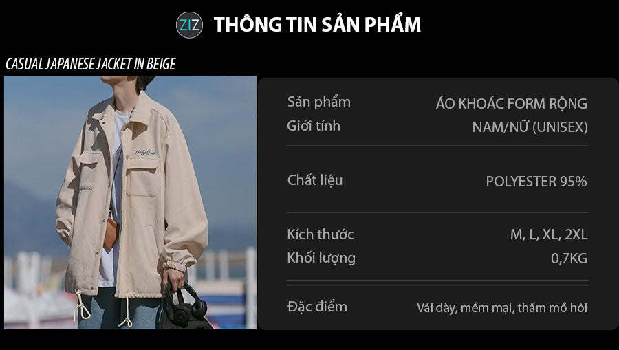 Áo khoác form rộng Nam Nữ casual unisex, màu be dễ phối đồ, vải nhung tăm mềm mịn mát, thoải mái mặc đi học, đi làm, dạo phố