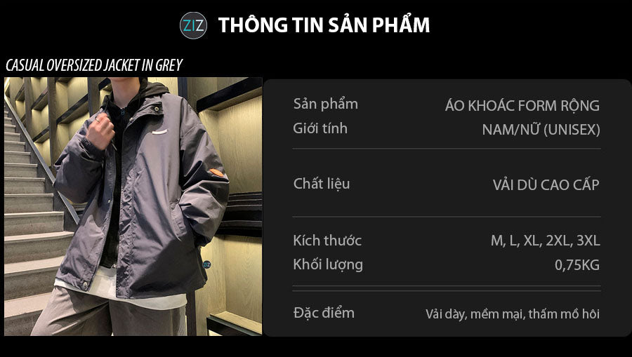 Áo Jacket Nam Nữ cao cấp chống gió nhẹ, thiết kế mũ trùm và túi hông, dễ phối đồ, kiểu dáng oversize phong cách streetwear