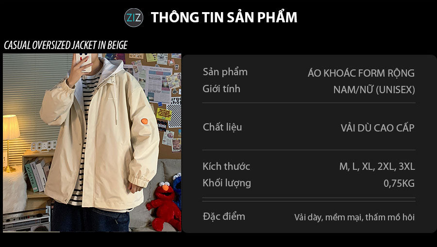 Áo khoác Jacket Nam Nữ cao cấp thời trang Hàn Quốc trẻ trung, dáng rộng, vải dù chất lượng, phù hợp dạo phố, đi học, đi làm