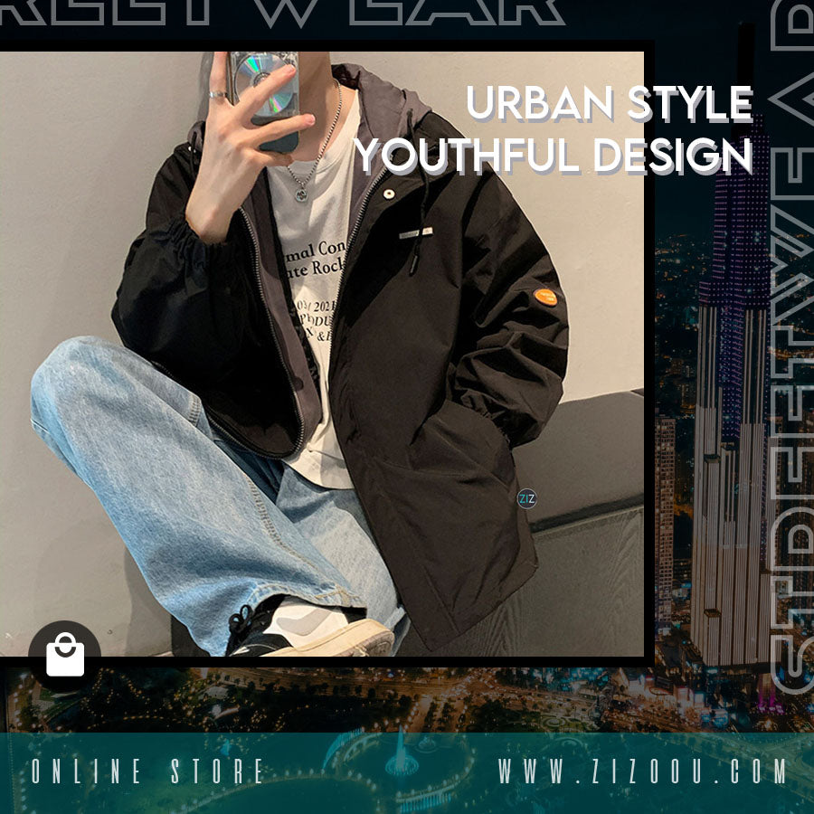 Áo gió nam nữ cao cấp phong cách thời trang casual rộng rãi, màu đen cơ bản dễ mặc mọi lúc, có mũ trùm và khóa kéo tiện lợi