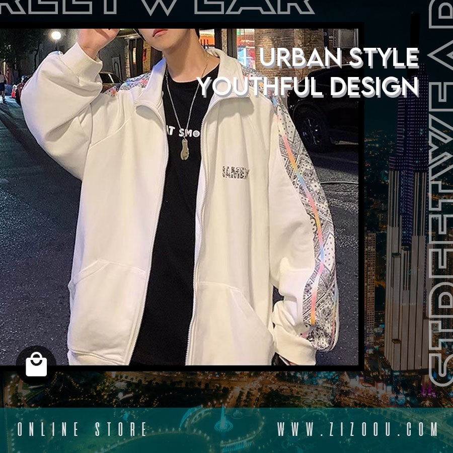 Áo khoác gió Nam Nữ đẹp phong cách streetwear màu trắng, họa tiết tay áo nổi bật, dễ dàng phối đồ mặc đi học du lịch đi làm