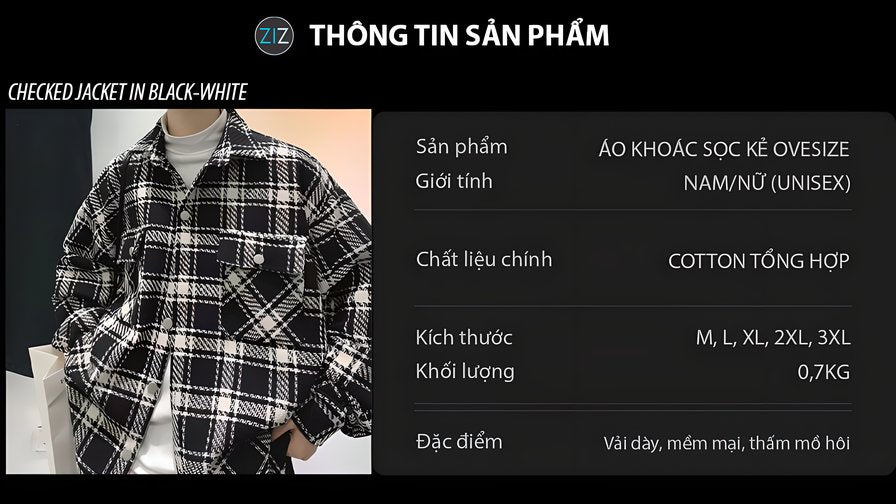 Áo khoác sọc caro Nam Nữ phom rộng oversize, dễ phối đồ cho cả nam và nữ, hoàn hảo mặc đi học, đi chơi, đi làm hoặc du lịch