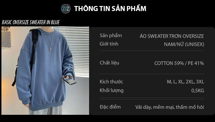 Áo khoác Sweater Nam Nữ nỉ oversized màu xanh nhẹ, chất liệu mềm mại, thiết kế đơn giản nhưng tinh tế, phù hợp mọi hoạt động