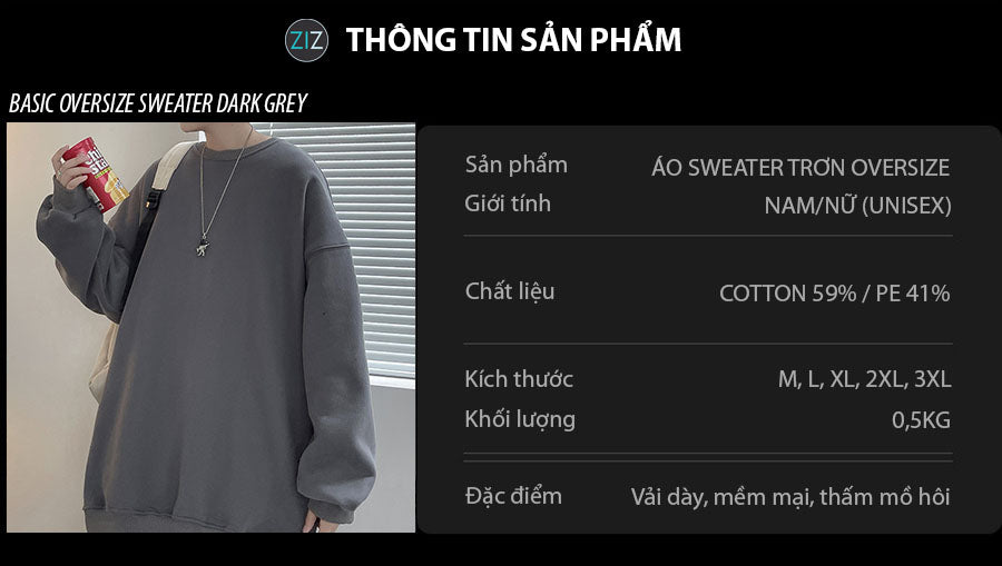 Áo khoác Sweater Nam Nữ dáng rộng màu xám, phù hợp mặc đi học hay dạo phố, dễ kết hợp với quần jeans, short, jogger, baggy