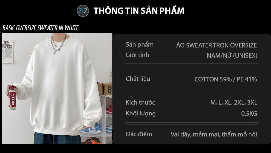 Áo khoác Sweater Nam Nữ, kiểu dáng suông cơ bản, form oversize tạo sự thoải mái khi mặc đi học, dạo phố, du lịch, đi chơi