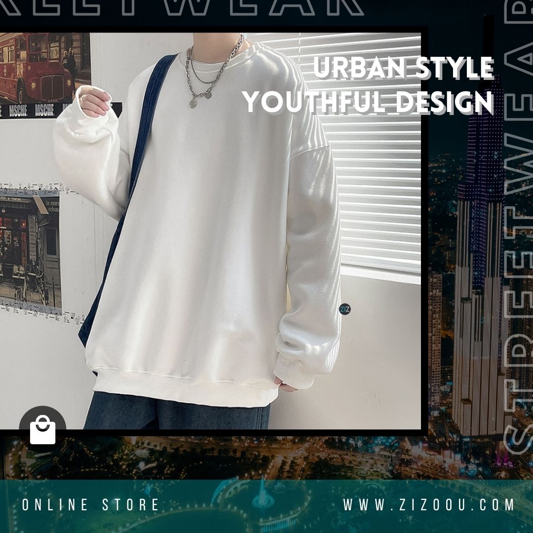 Áo Sweater form rộng thời trang Hàn Quốc, vải nỉ da cá thoáng mát, phù hợp nam nữ với phong cách từ tối giản đến streetwear