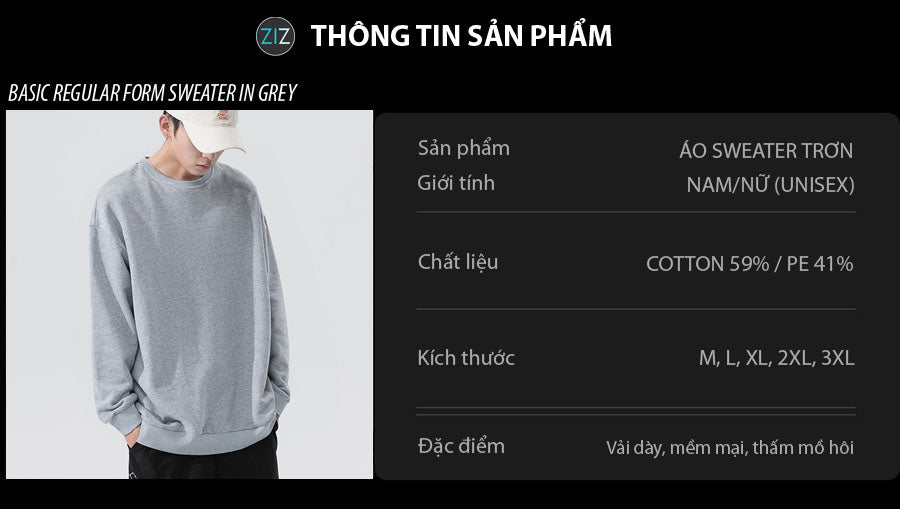 Áo sweater đẹp màu xám thiết kế rộng, cổ bo nhẹ, tạo sự linh hoạt và thoải mái, lý tưởng cho phong cách đường phố trẻ trung