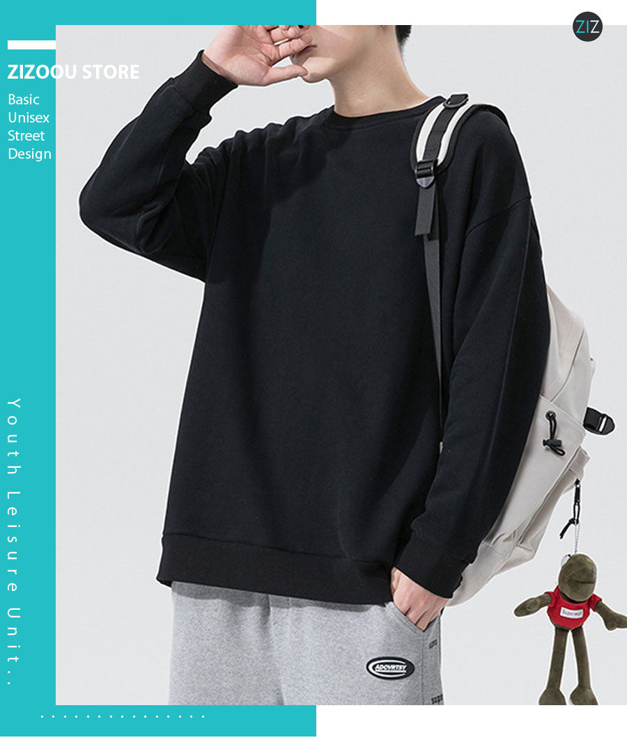 Sweater unisex đen cổ tròn dáng rộng, tạo cảm giác thoải mái và chất lừ phong cách đường phố cá tính, phù hợp đi học đi chơi