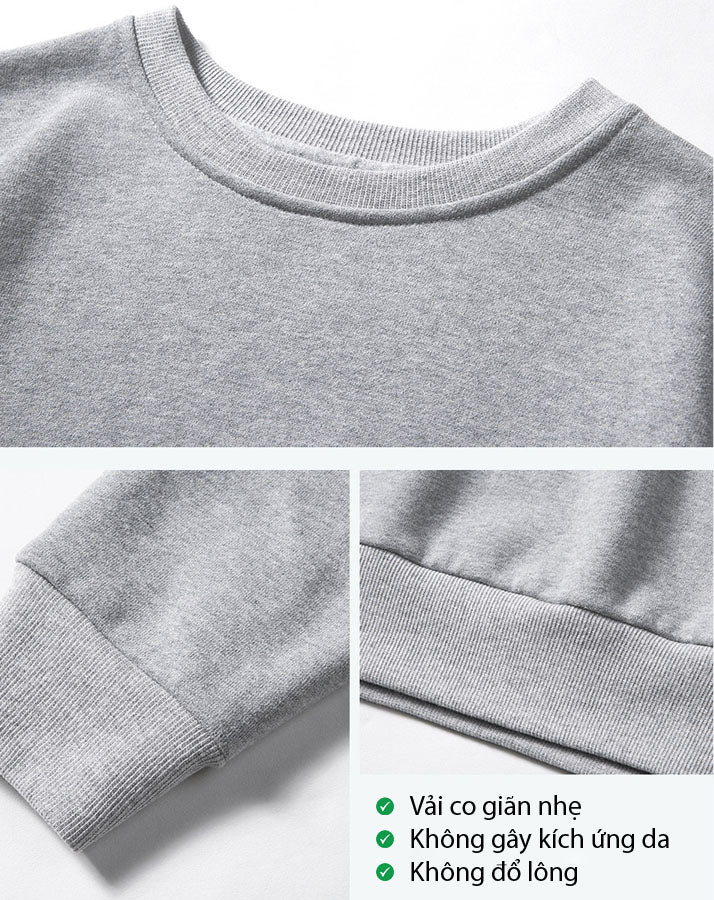 Mẫu áo sweater trơn cổ tròn dáng rộng oversize, phong cách tối giản, phù hợp nam nữ mặc đi học, đi chơi, dạo phố, du lịch