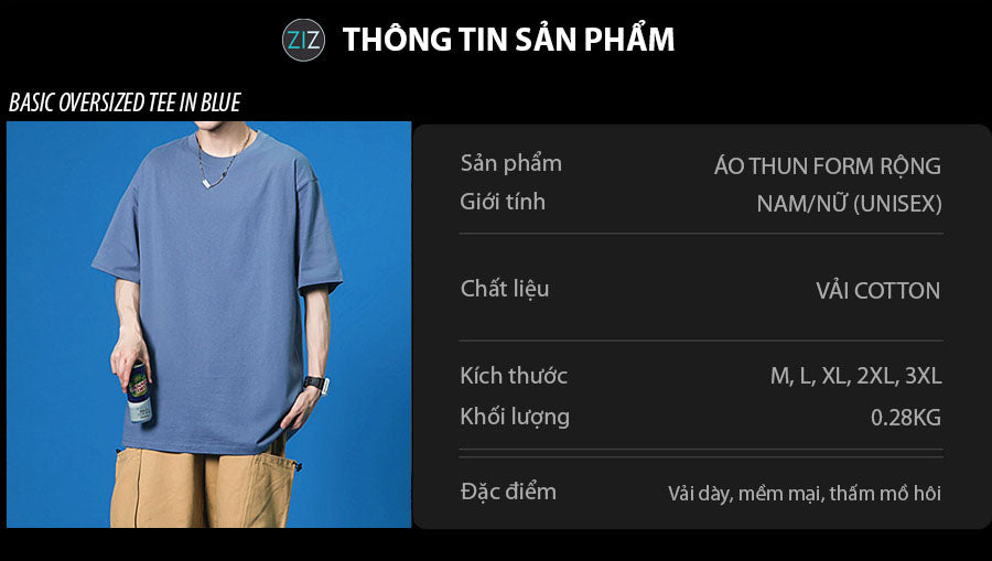 Áo thun form rộng Nam Nữ Unisex, tay lỡ, cổ tròn, màu xanh lam nhẹ nhàng, thích hợp mặc đi chơi, dạo phố, du lịch, đi học