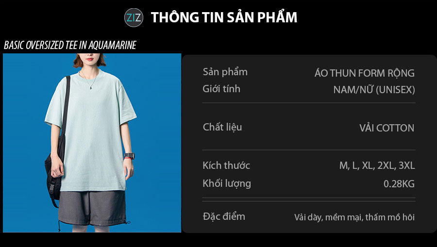 Bộ trang phục oversize gồm áo thun xanh nhạt pastel và quần short lửng, phù hợp nam nữ đi dạo phố, du lịch, đi học, đi chơi