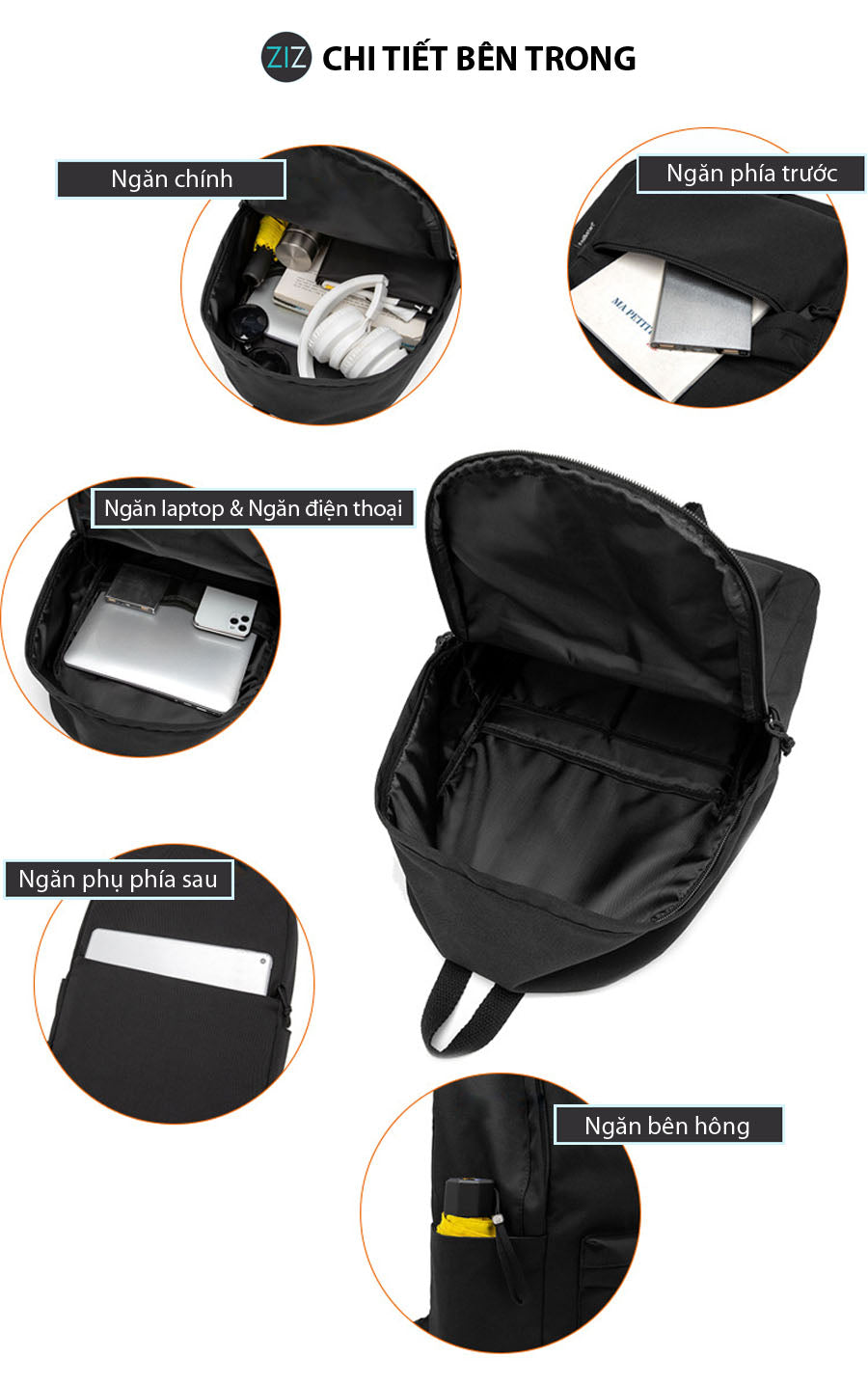 Ba lô thời trang màu đen, kiểu dáng unisex dung tích vừa đủ đựng laptop ipad sách vở và đồ dùng cá nhân, chất liệu bền bỉ